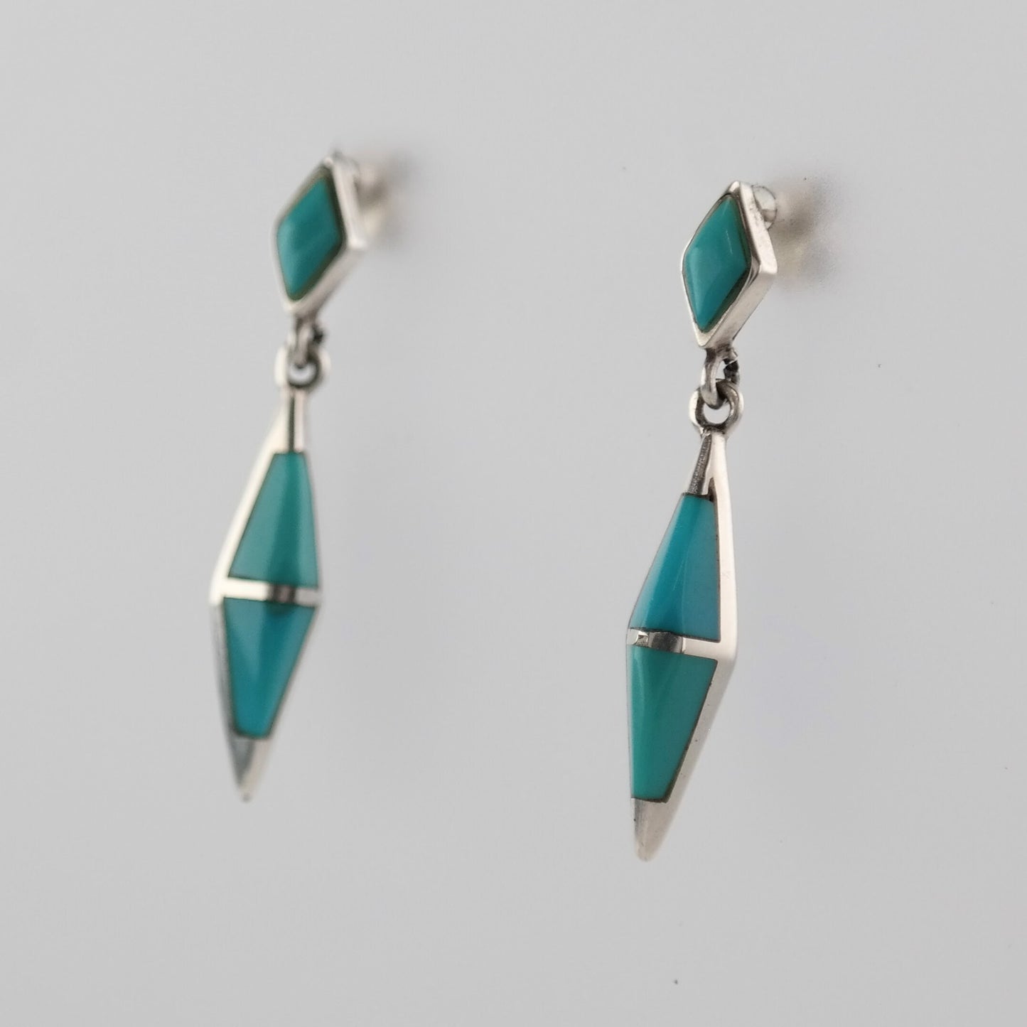 Southwest Sterling Silver Turquoise Geometric, Inlay Earrings Stud/Dangle