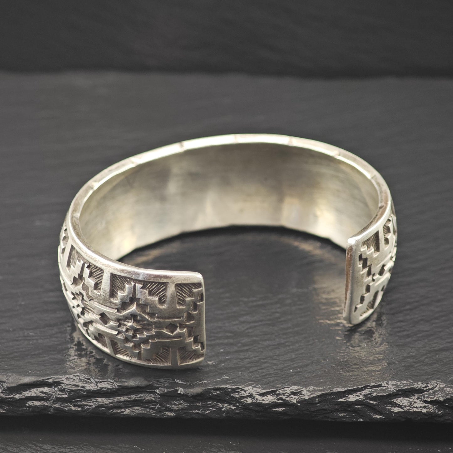 Silver Cuff Bracelet with 14k Gold Accents by Navajo, Native American Silversmith Sterling