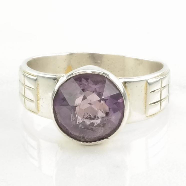 Soviet Silver Ring Color Change, Corundum Solitaire Sterling Purple Sz7 1/4 R4909