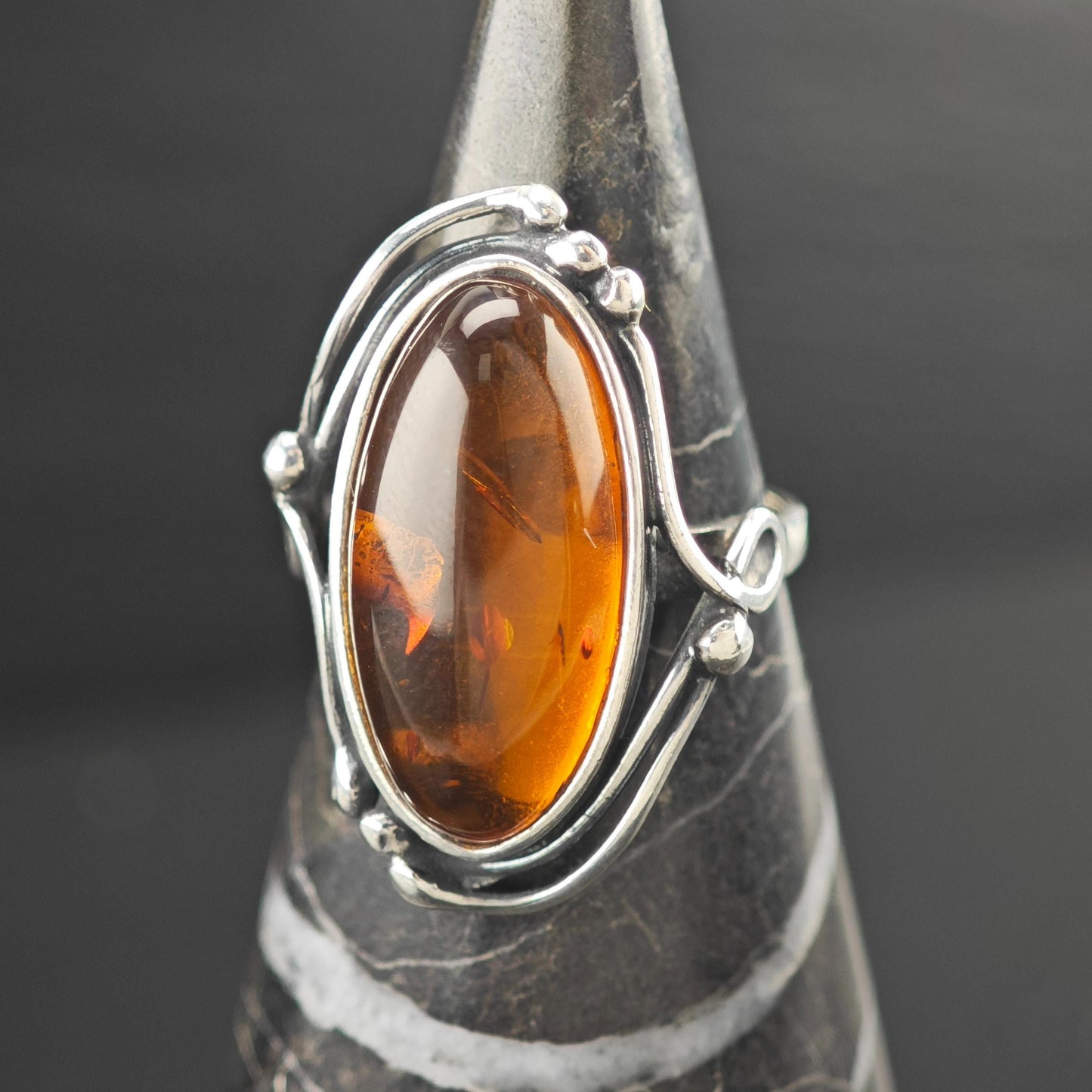 Natural Amber Oval Ring Sterling Silver