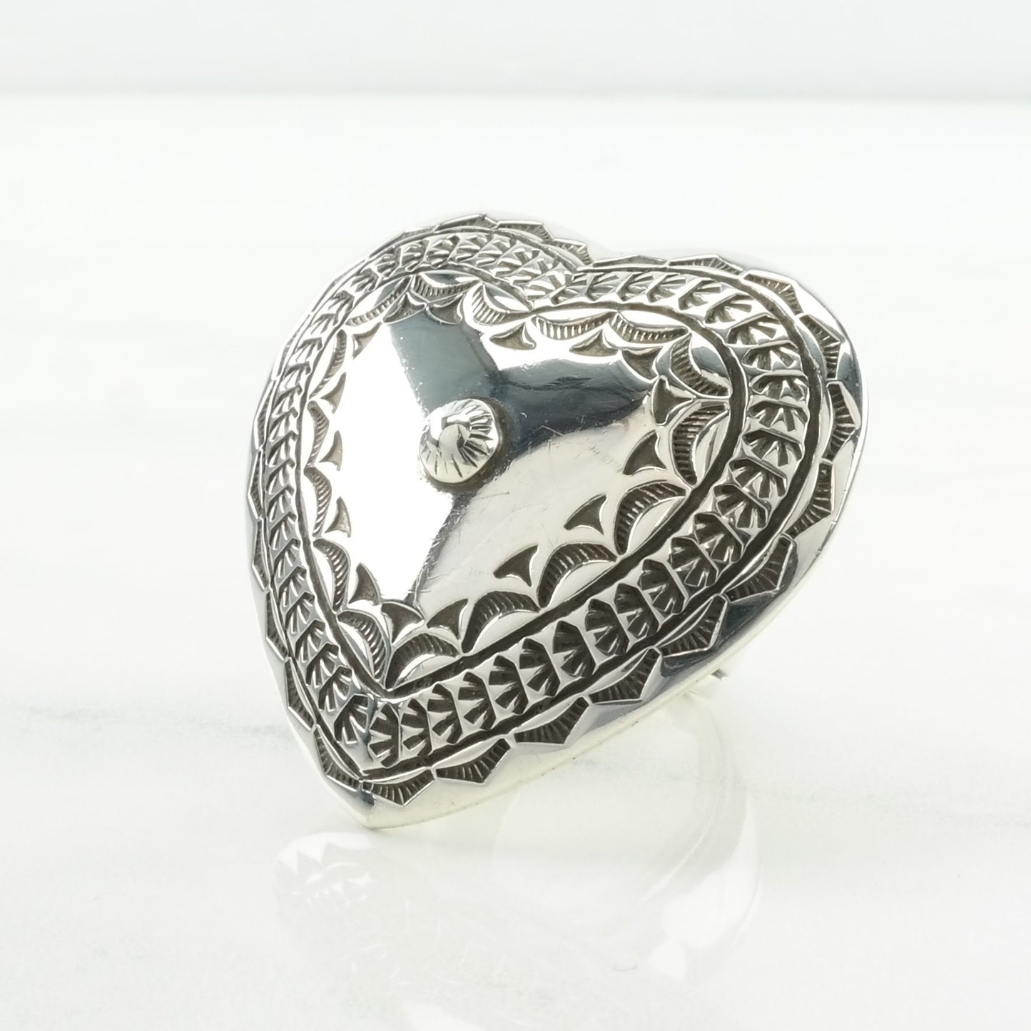 Native American Silver Ring Heart Large, Stamped, Shield Sterling Size 9