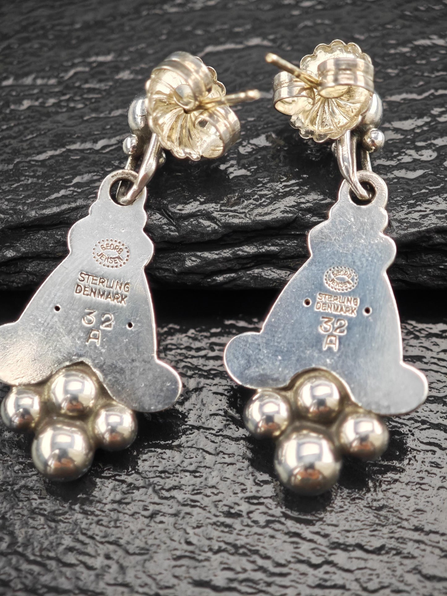 Vintage Georg Jensen Sterling Silver Floral StudDangle Earrings 32A