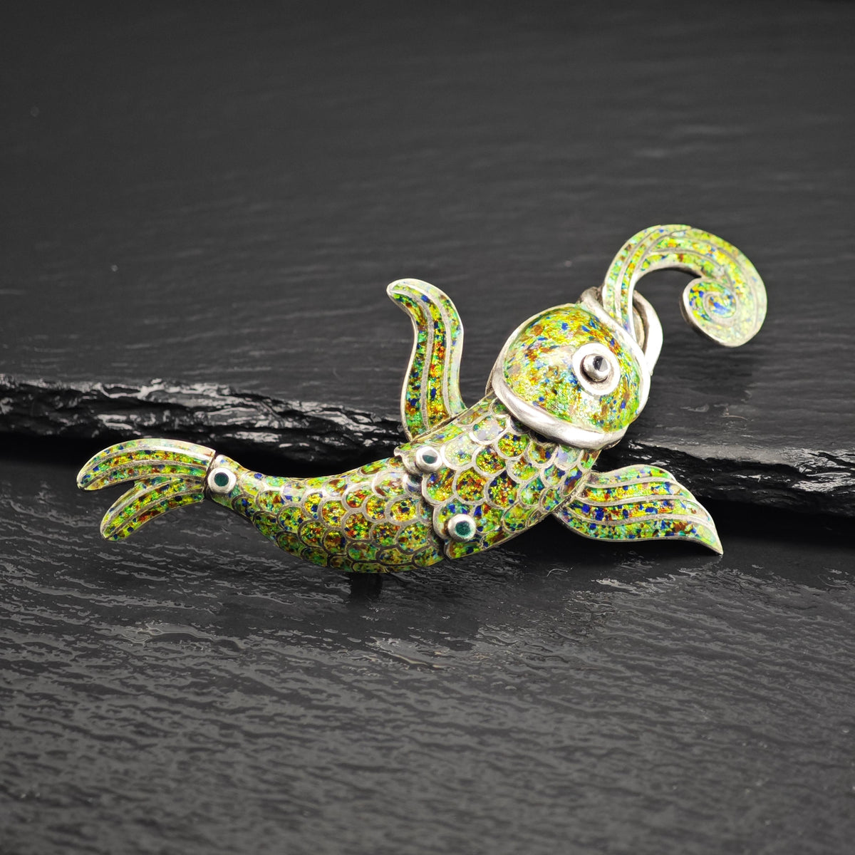 Margot De Taxco Enamel Koy Fish Sterling Silver Brooch B2262