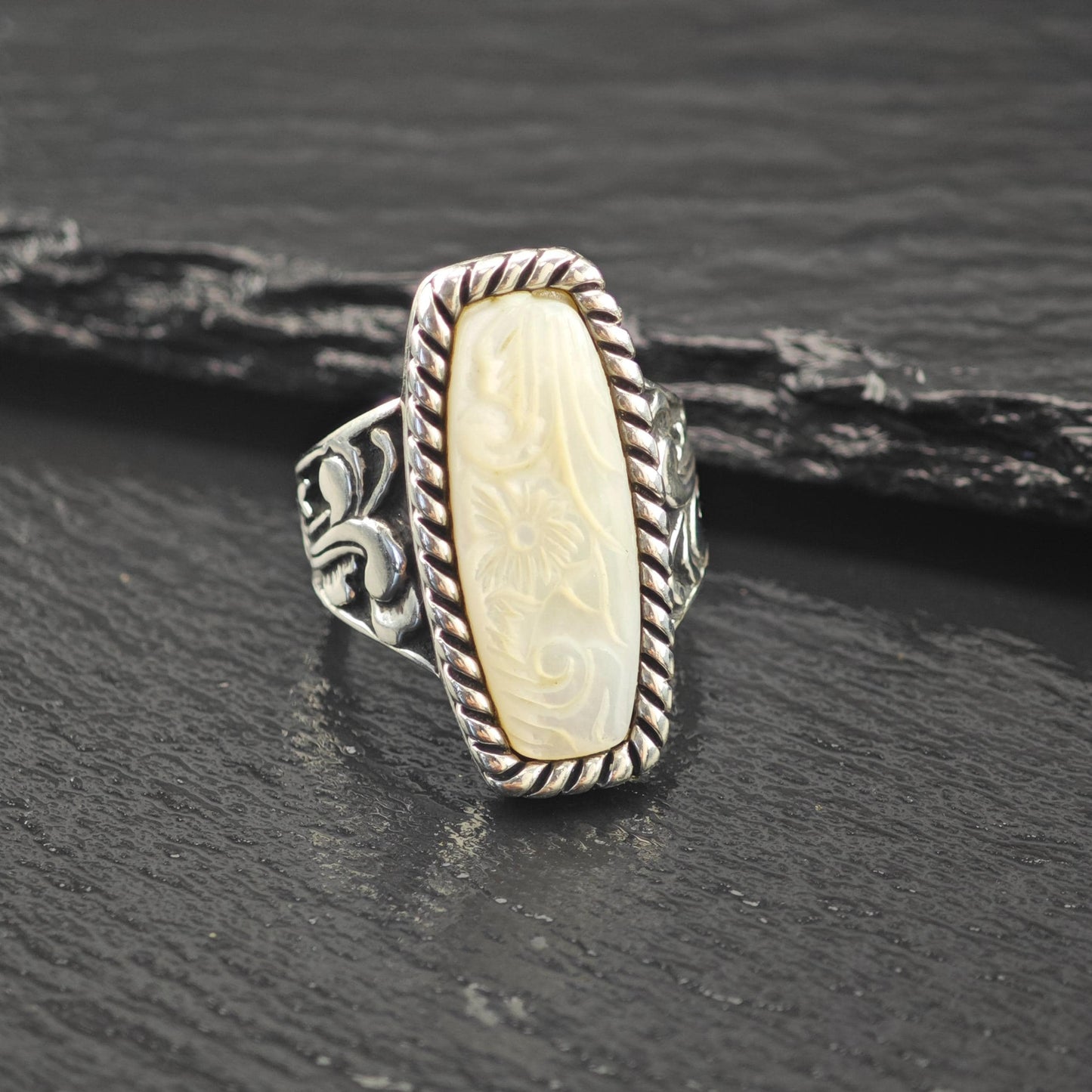 Carolyn Pollack Carved MOP Ring Sterling Silver