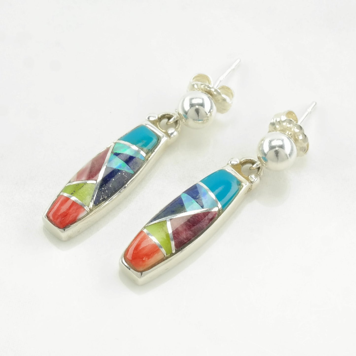 Ferris Multi Color Multi Gemstone Inlay Earrings Stud, Dangle Sterling Silver