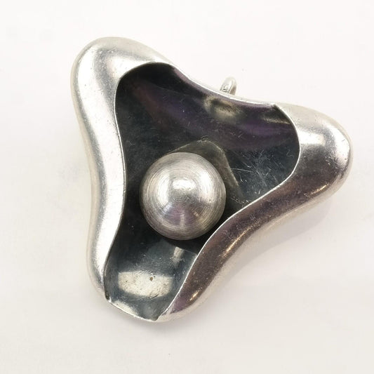 Sigi Pineda Sterling Silver Brooch Pendant Modernist Orb