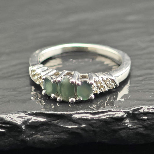 Natural Alexandrite Three Stone Band Sterling Silver Ring Sz 6 R6714