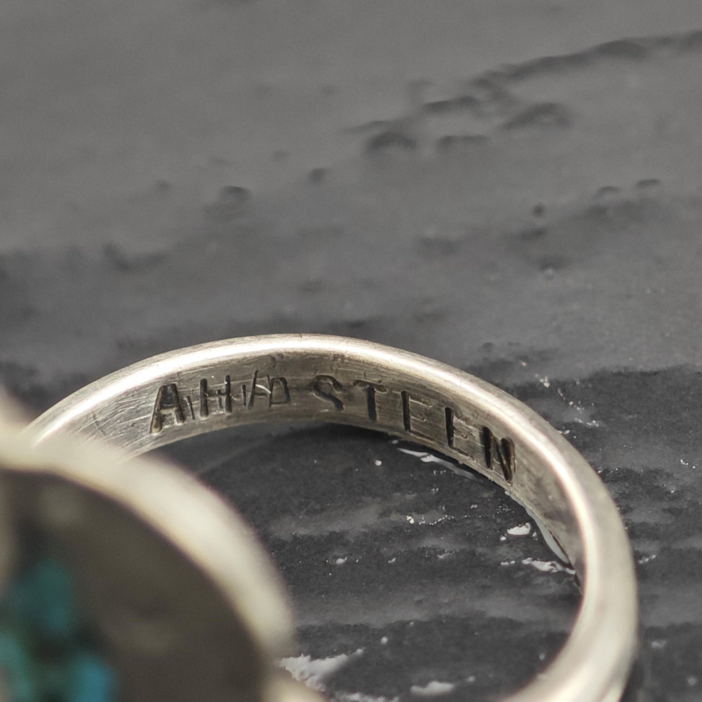 SW Turquoise & Coral Shield Inlay Sterling Silver Ring Sz 7 R6665