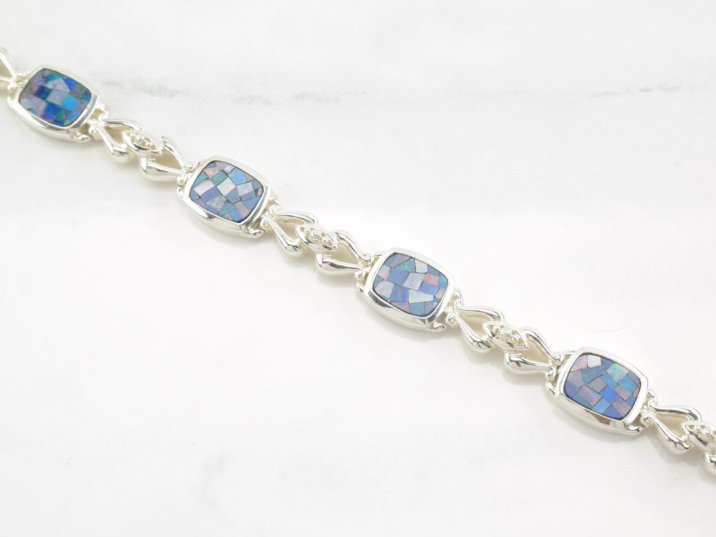Southwest Sterling Silver Line Bracelet Opal Inlay