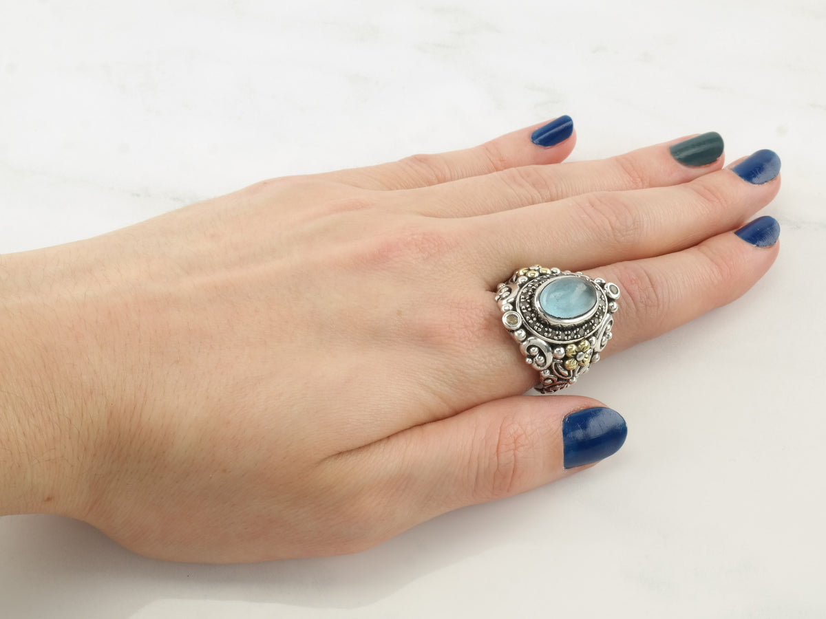 Vintage Barbara Bixby Silver Ring Topaz 18K Gold Sterling Size 7