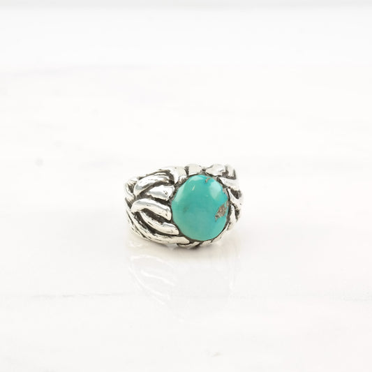 Brutalist Silver Ring Turquoise Sterling Size 6 1/4