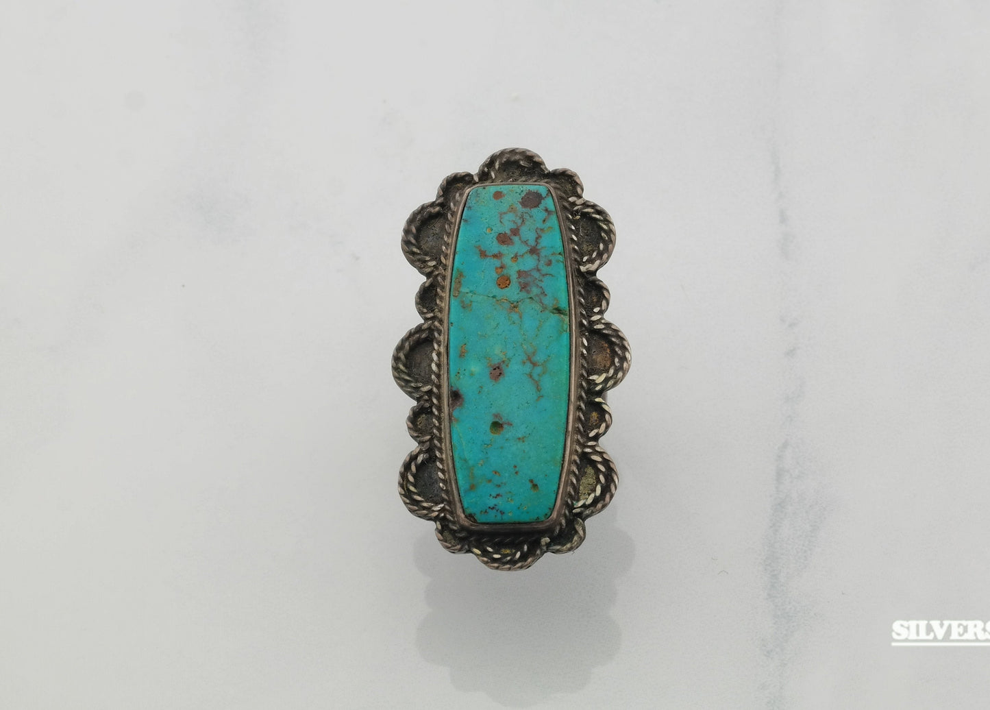 Historic Native American Silver Ring No Treatment Turquoise Sterling Blue Size 6.5