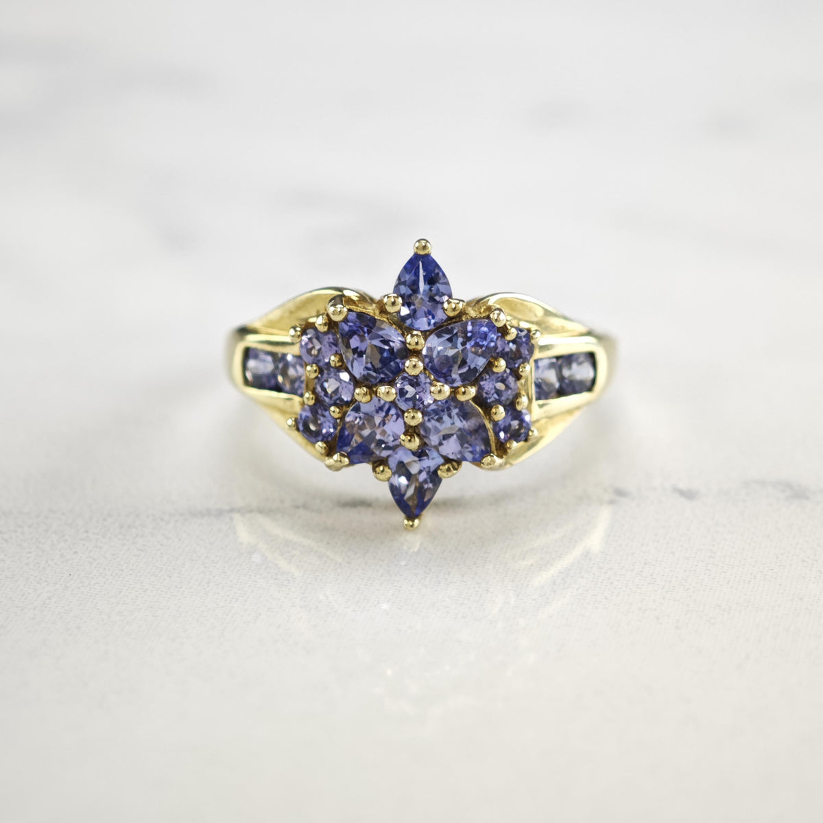 Tanzanite Cluster 10K Gold Ring Sz 6 3/4 R6780