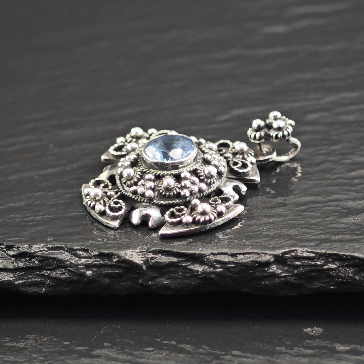 Topaz Jerusalem Cross Pendant Sterling Silver P3079
