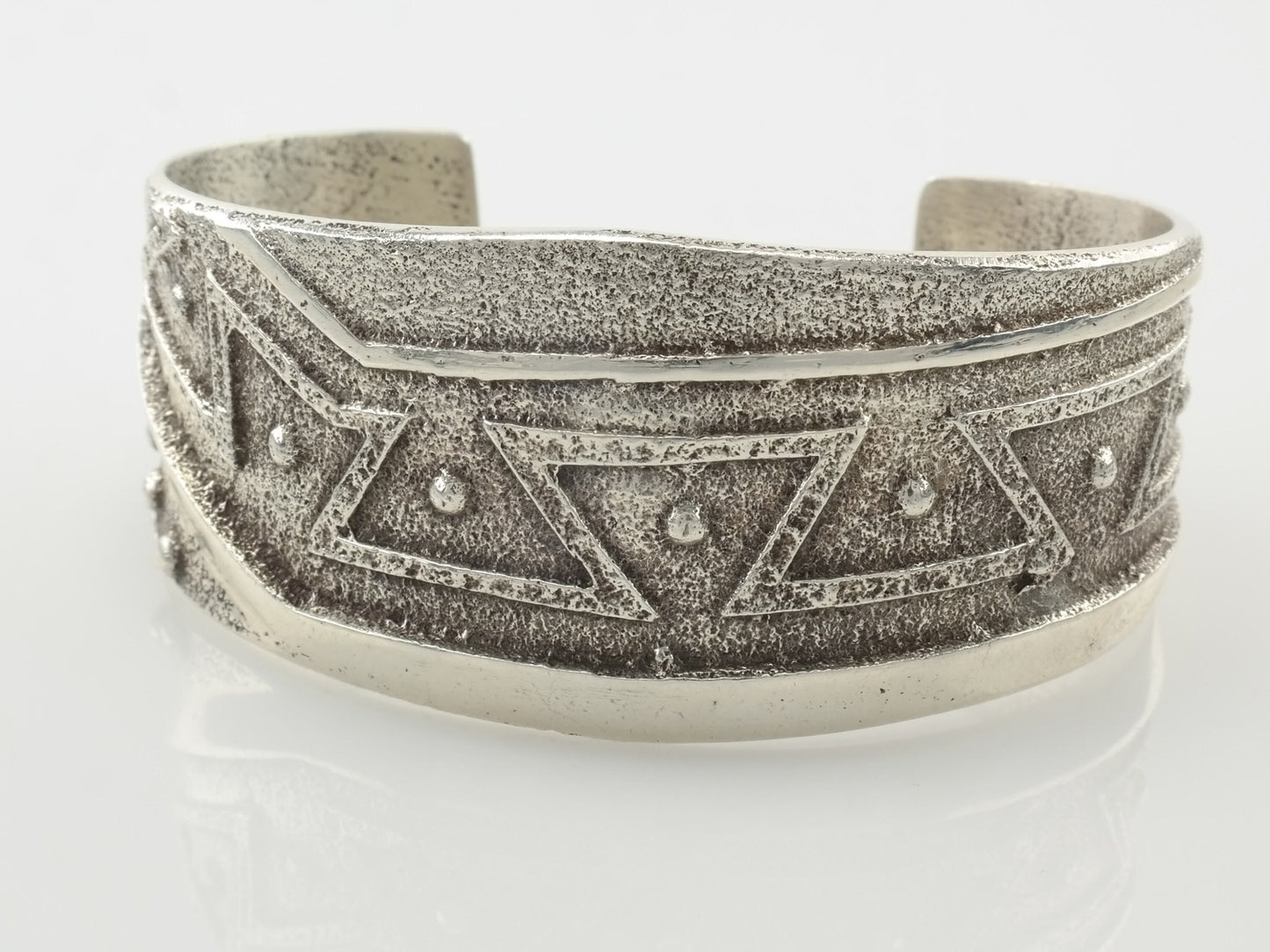 Native American Sterling Silver Cuff Bracelet Tufa Cast