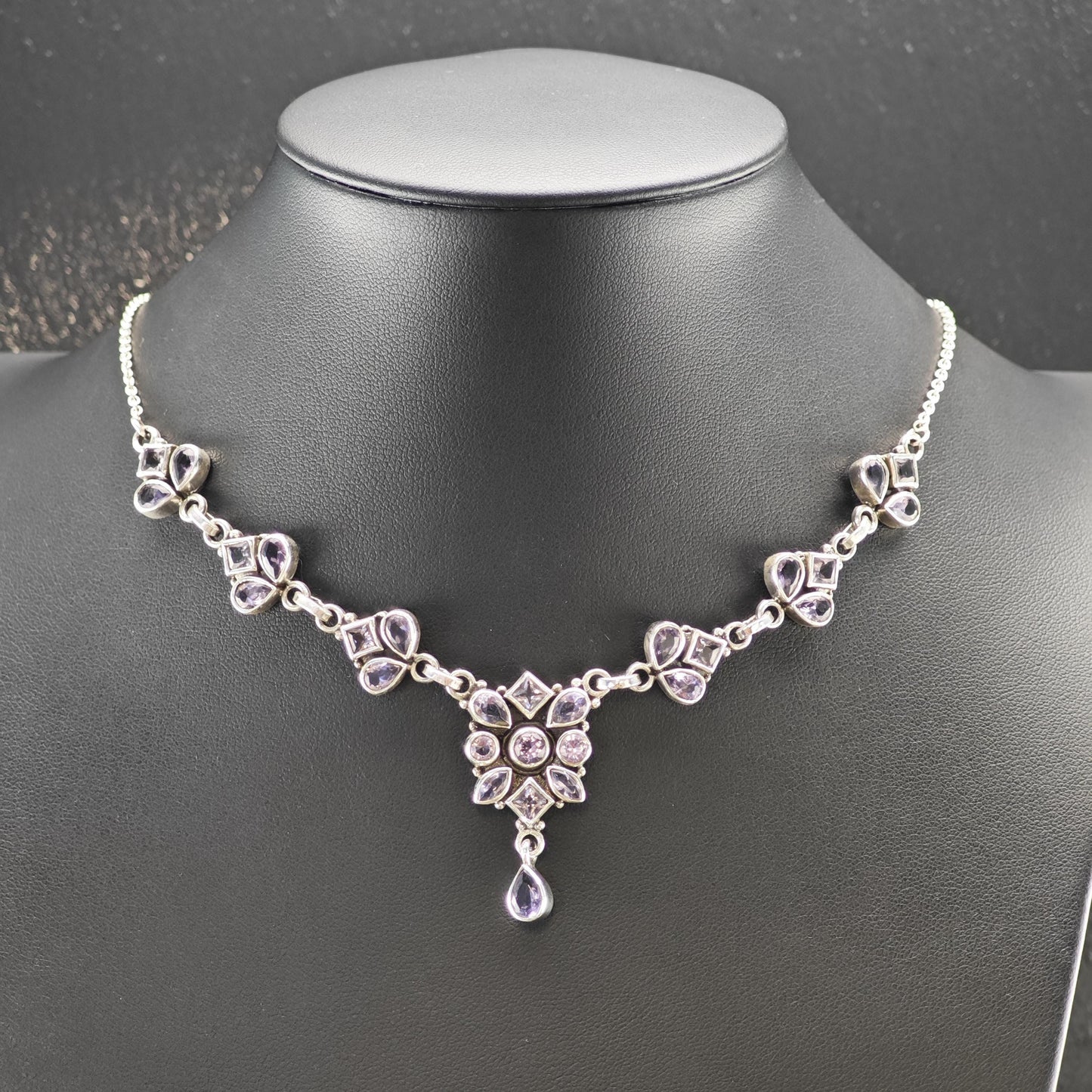 Sterling Silver Purple Amethyst Floral Necklace