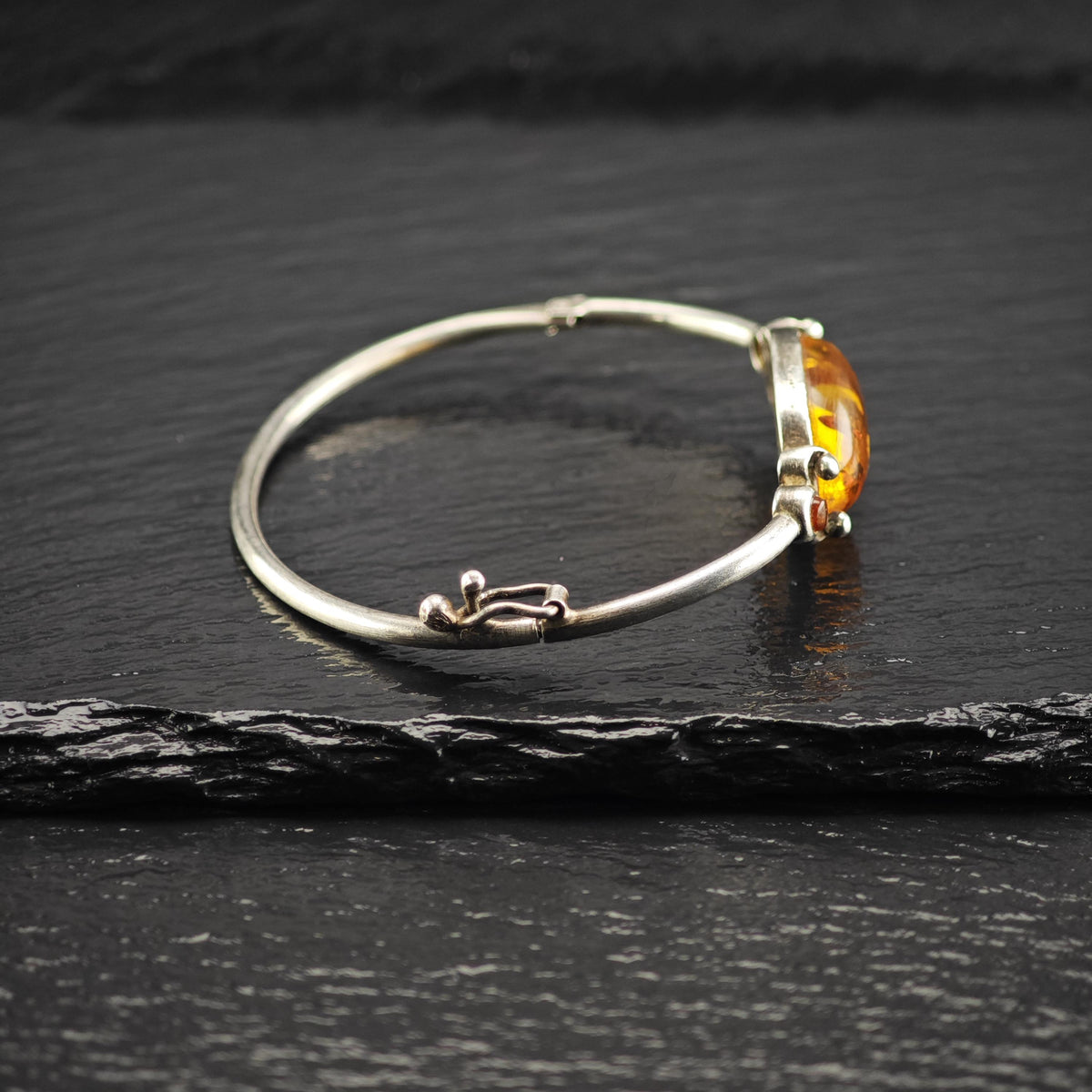 Oval Amber Sterling Silver Bangle Sz 6 1/4" BR3187