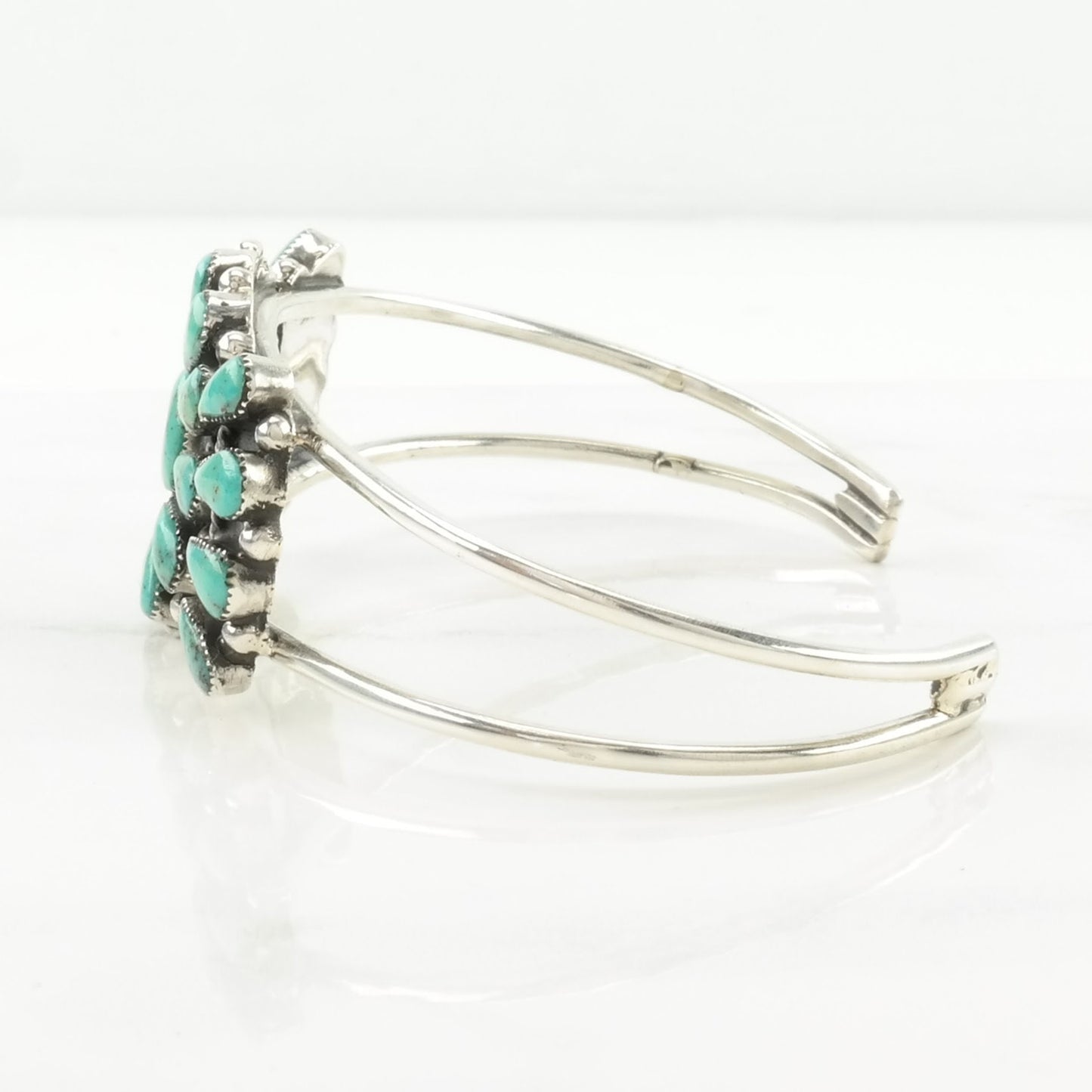 Southwest Sterling Silver Cuff Bracelet Blue Block Turquoise, Cluster Floral