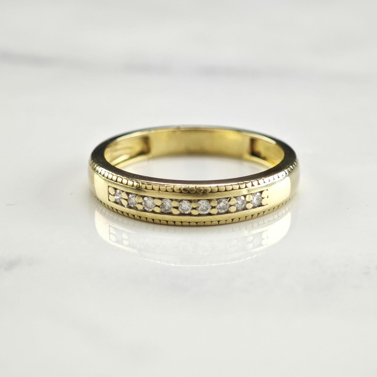9 Diamond 14K Gold Band 4mm Sz 7 R6791