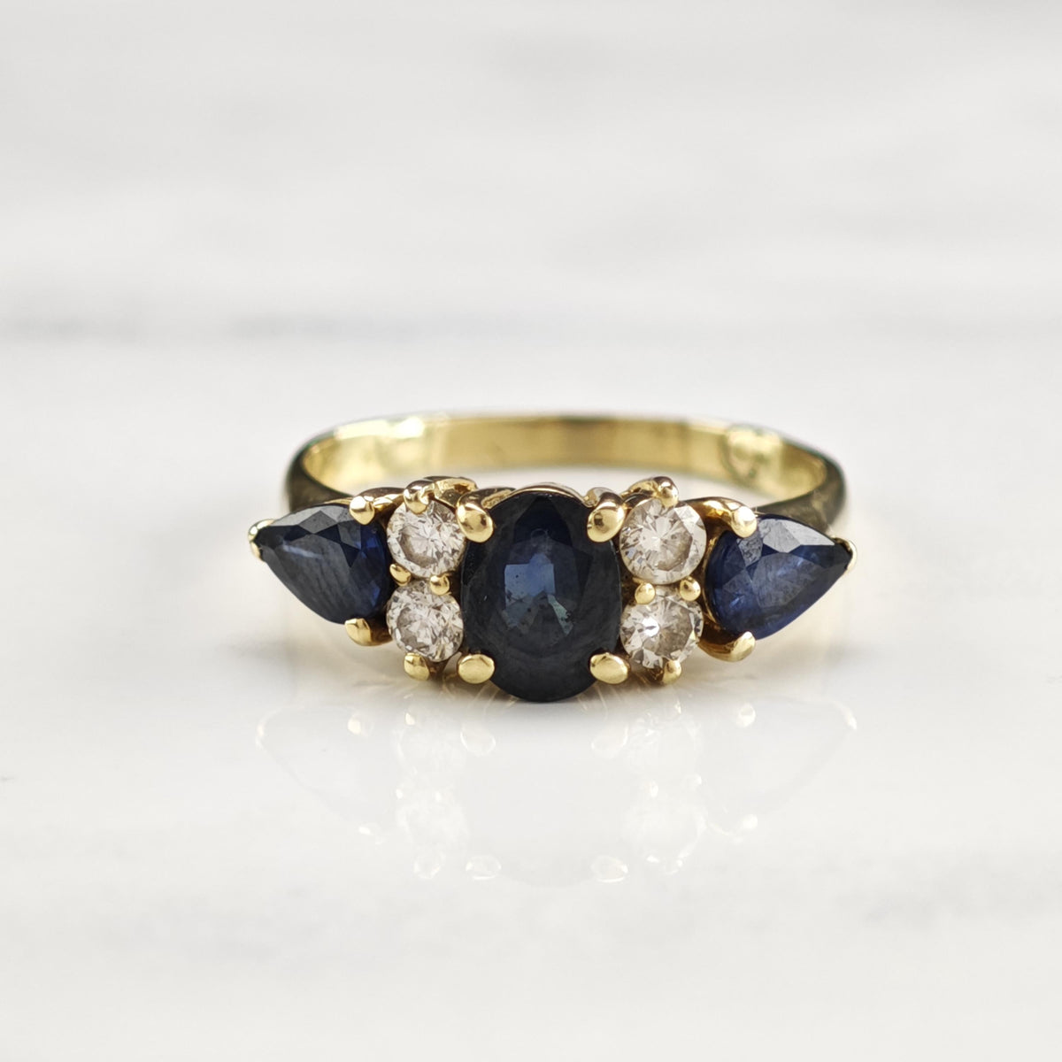 Natural Sapphire & Diamond 14K Gold Ring Sz 7 3/4 R6800