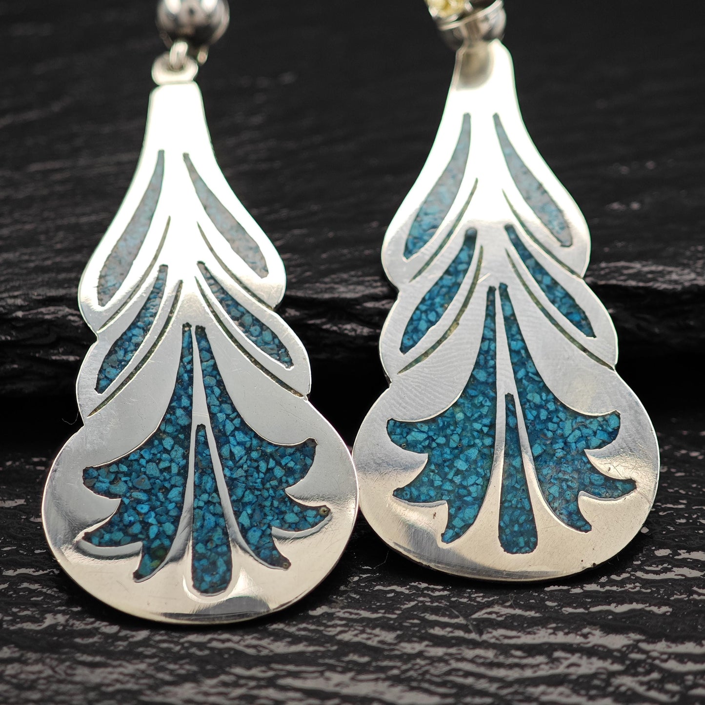Blue Turquoise Chip Inlay Stud/Dangle Earrings Sterling Silver