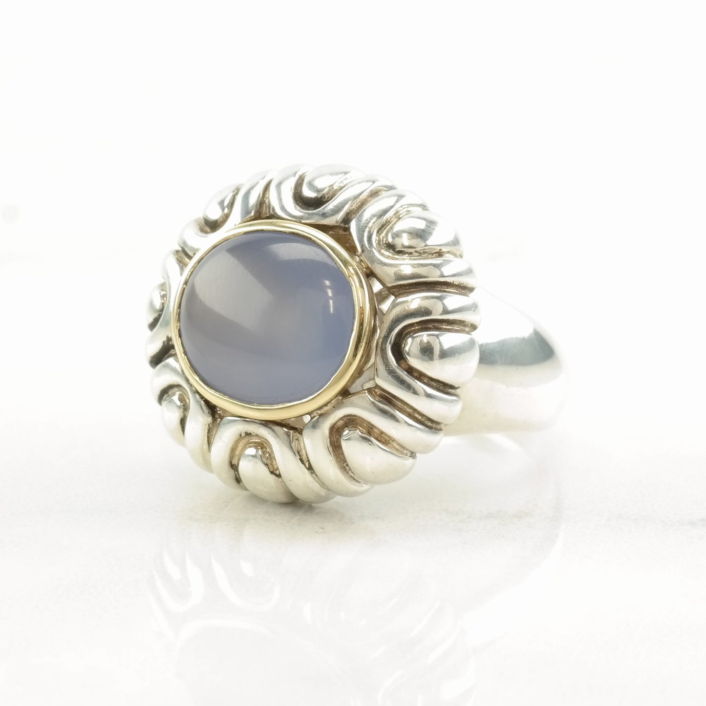 Samuel B Silver Ring Blue Chalcedony 18K Gold Sterling Size 6