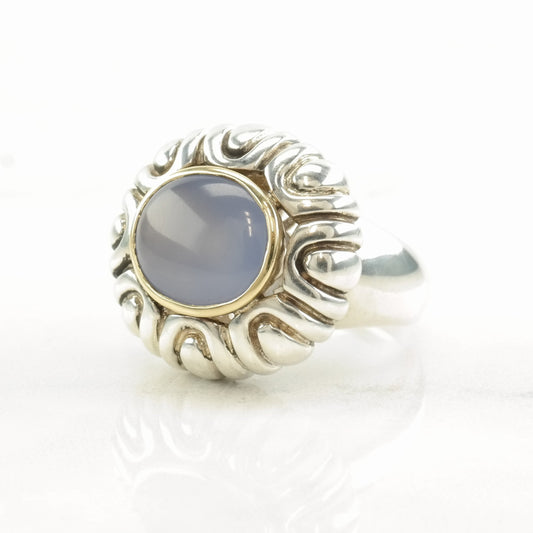 Samuel B Silver Ring Blue Chalcedony 18K Gold Sterling Size 6