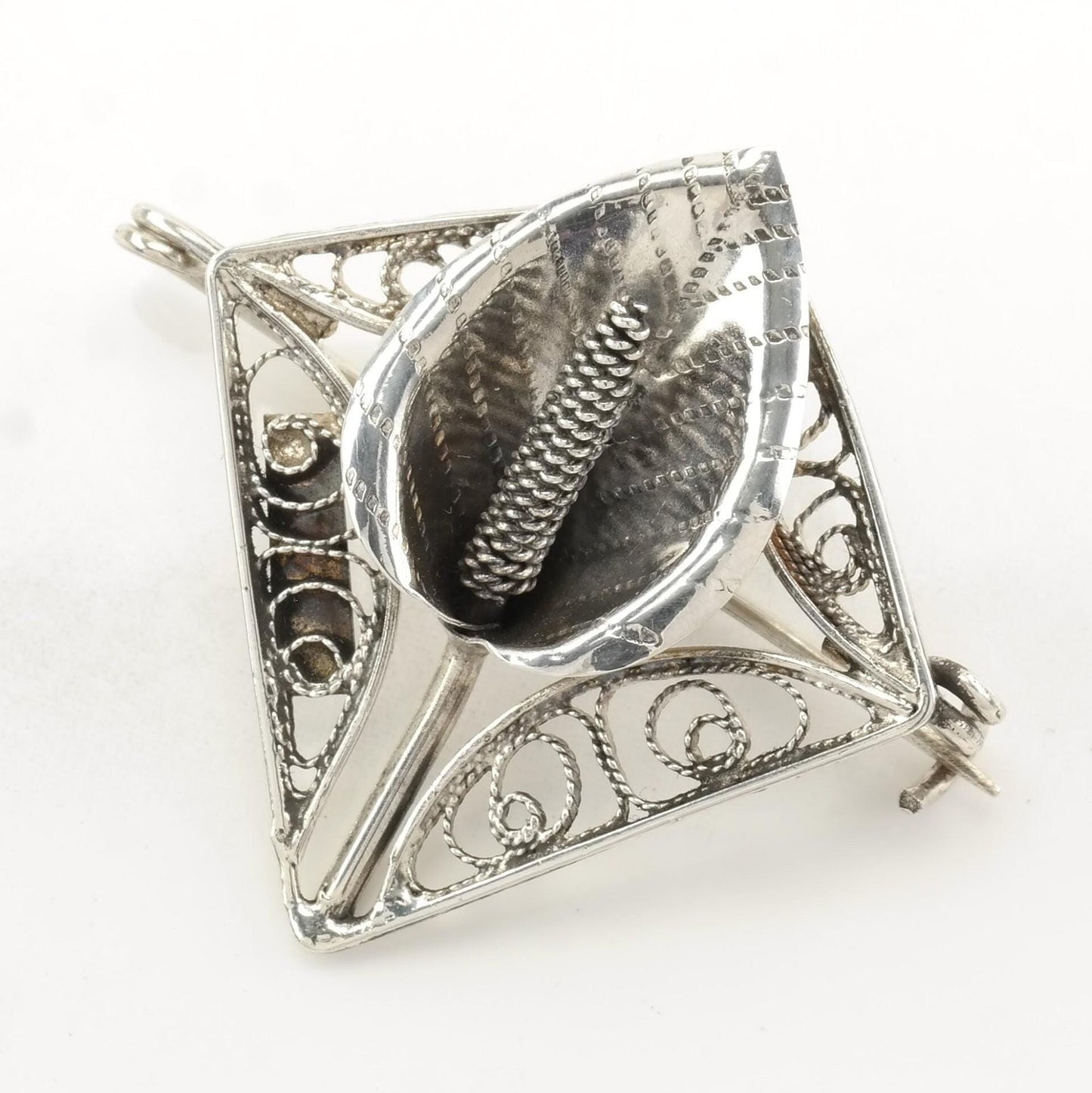 Art Deco Sterling Silver Brooch Filigree Orienpet Lilies