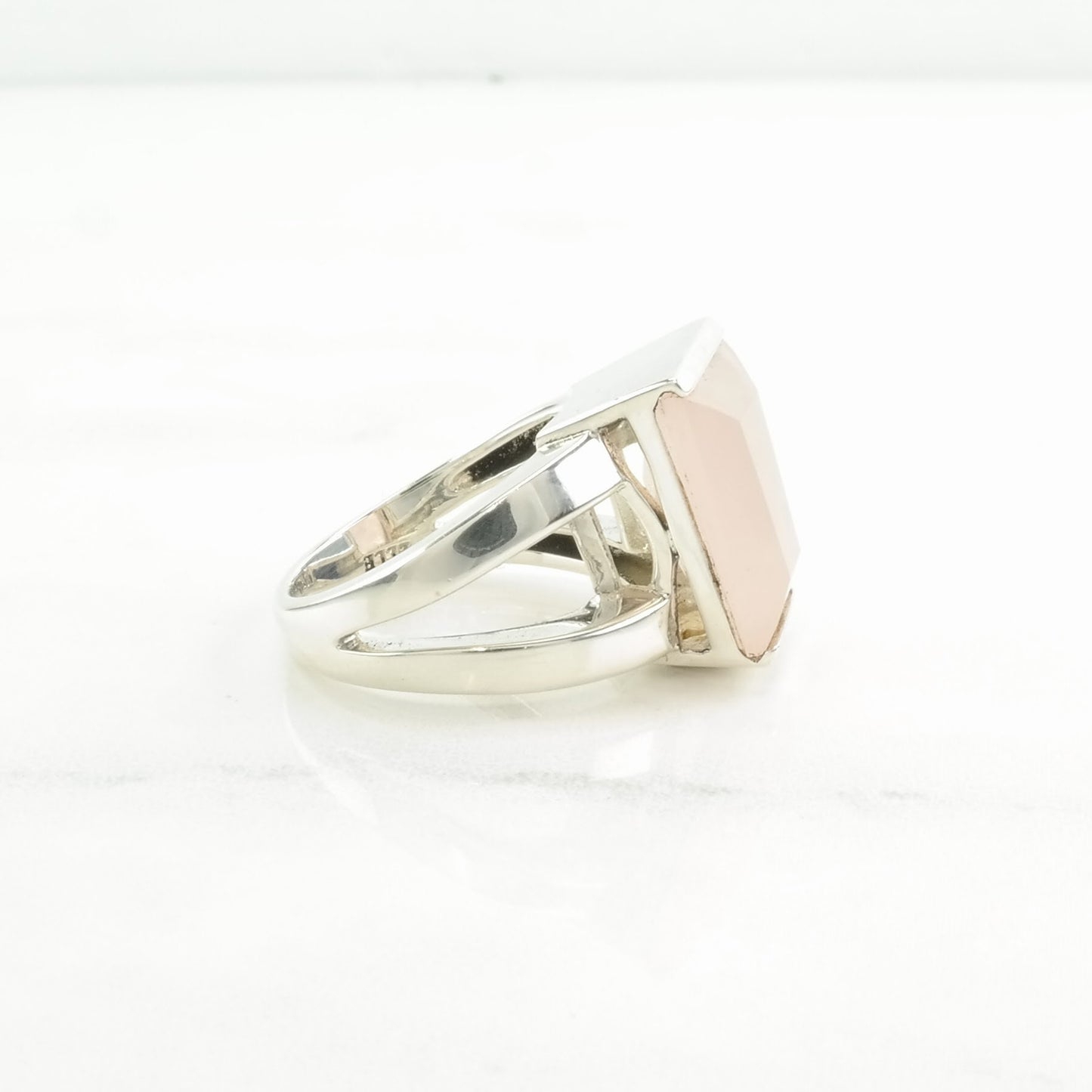 Sterling Silver Ring Rose Quartz Pink Size 8