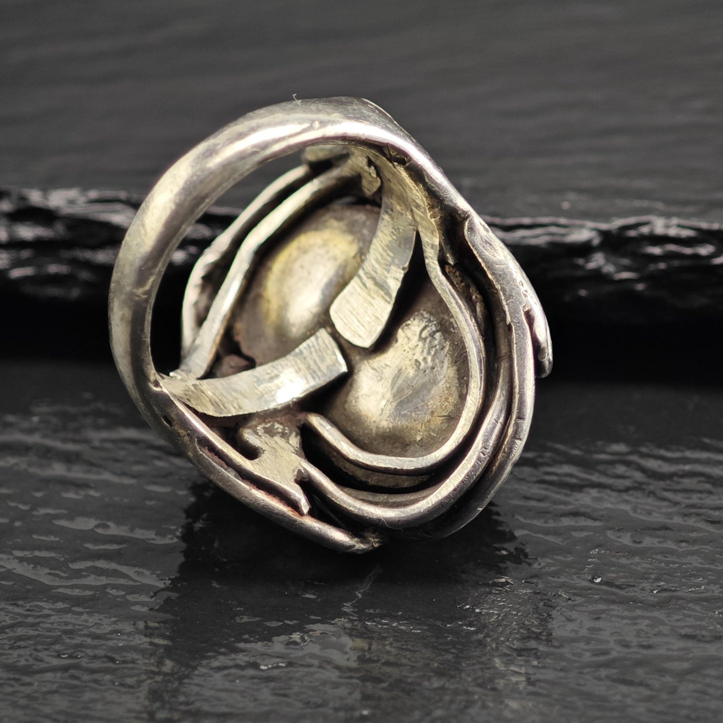 Black Cats Eye Quartz Modernist Sterling Silver Ring Sz 8 R6637