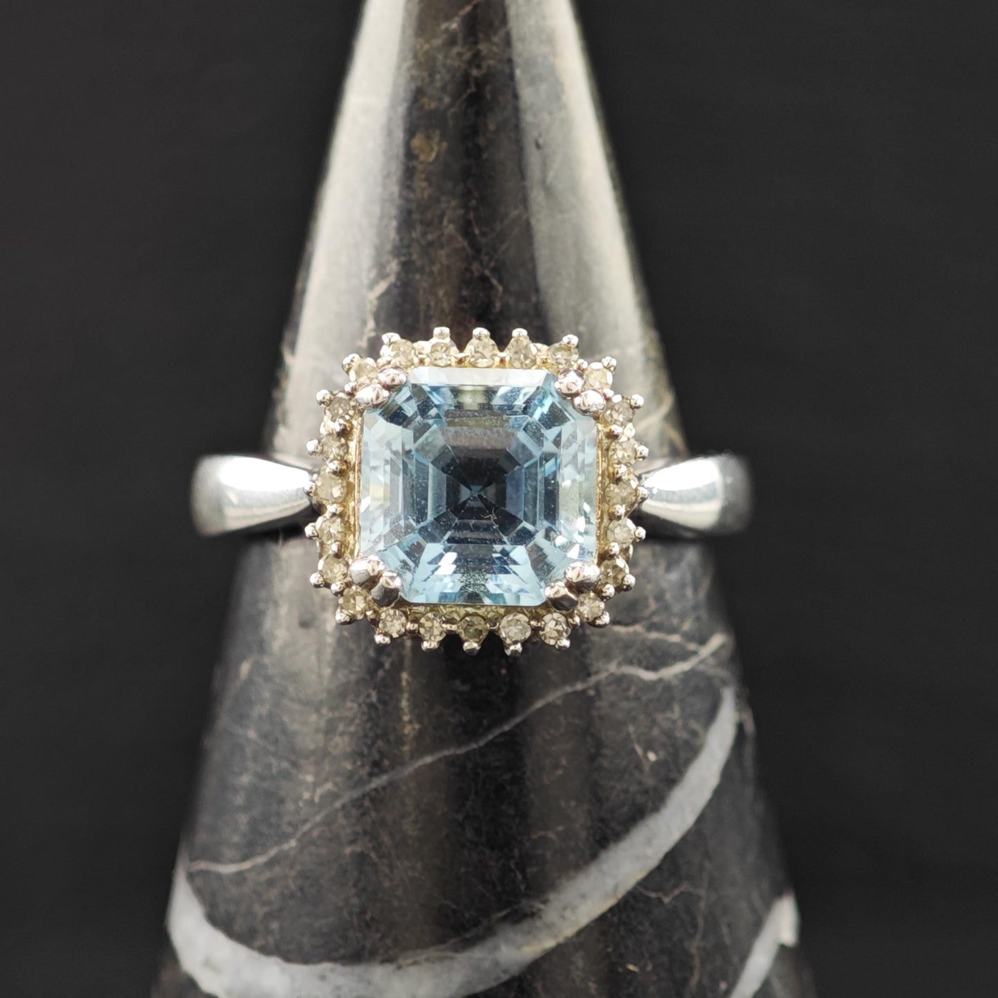 Squared Topaz Diamond Ring Sterling Silver Sz 7 R6200