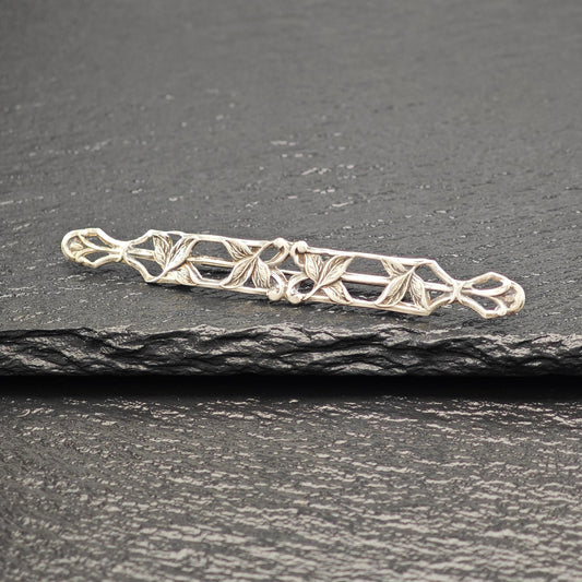 Vintage Art Nouveau, Floral Brooch Sterling Silver