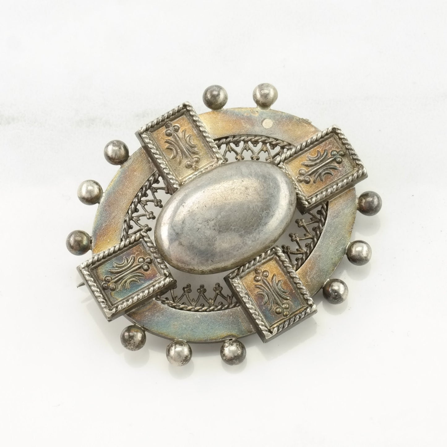 Vintage Victorian Sterling Silver Brooch Floral Filigree