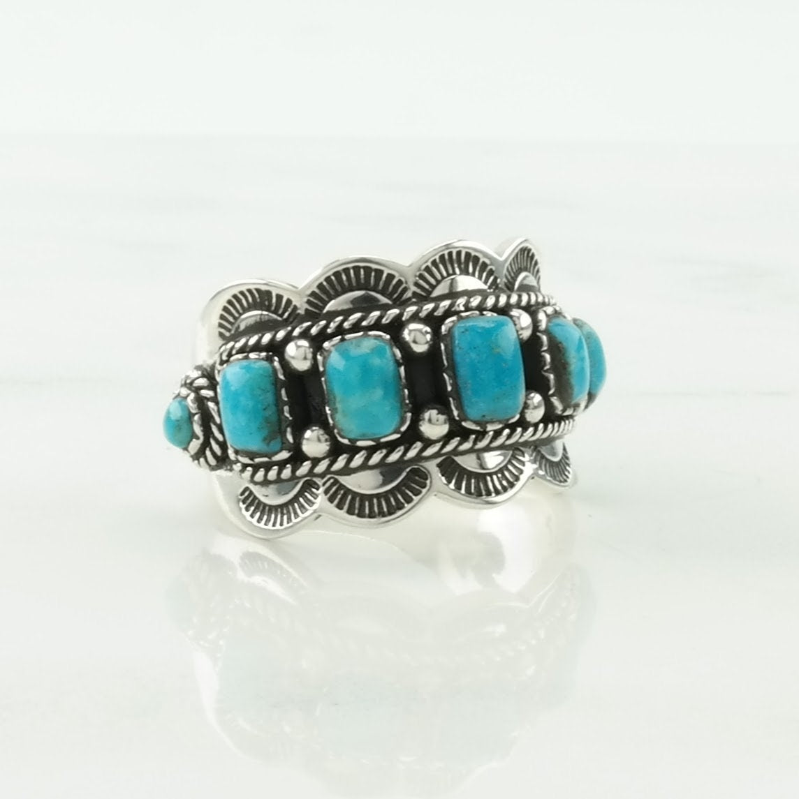 BBJ Silver Ring Turquoise Stamped Sterling Blue Size 8