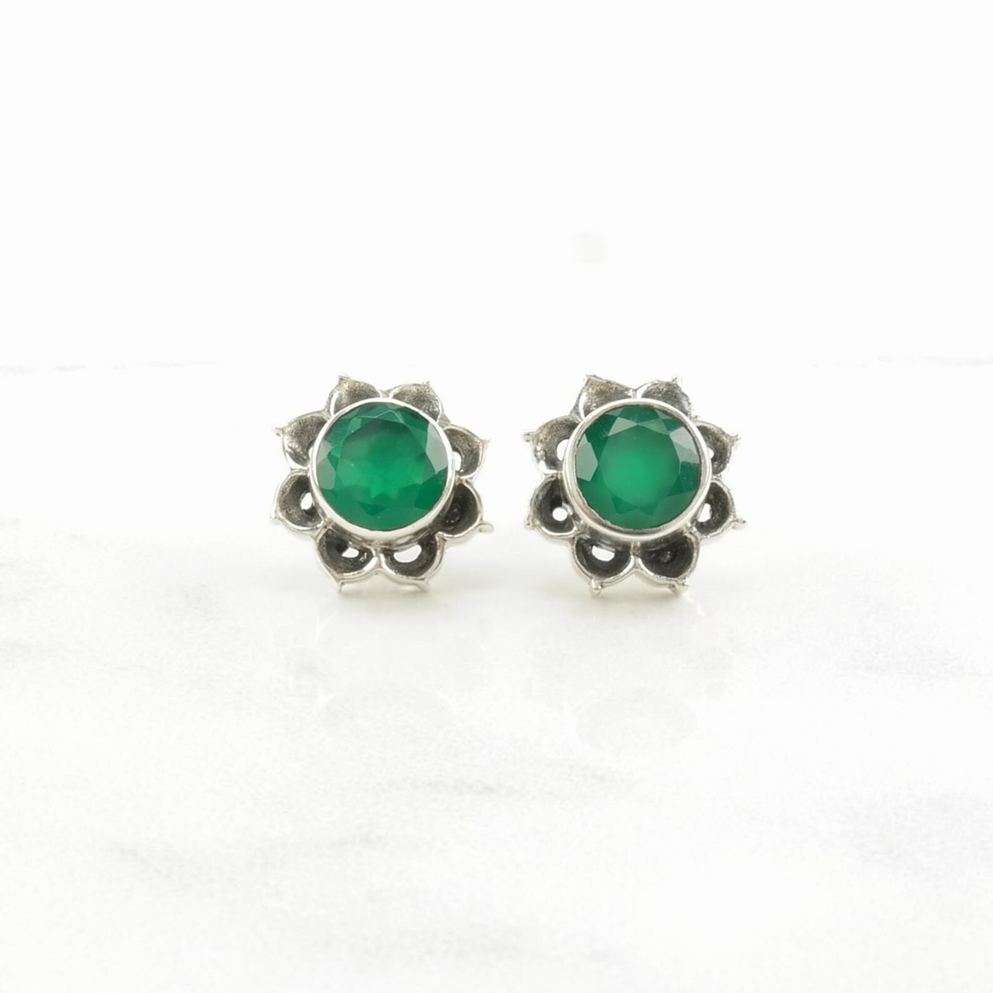 Nicky Butler Sterling Silver Green Chrysoprase Floral Earrings Stud