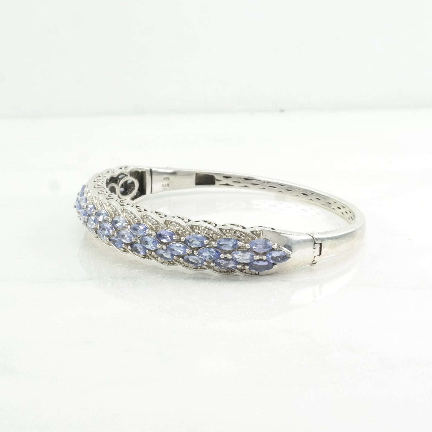 Vintage Sterling Silver Bangle Bracelet Purple Tanzanite Diamond