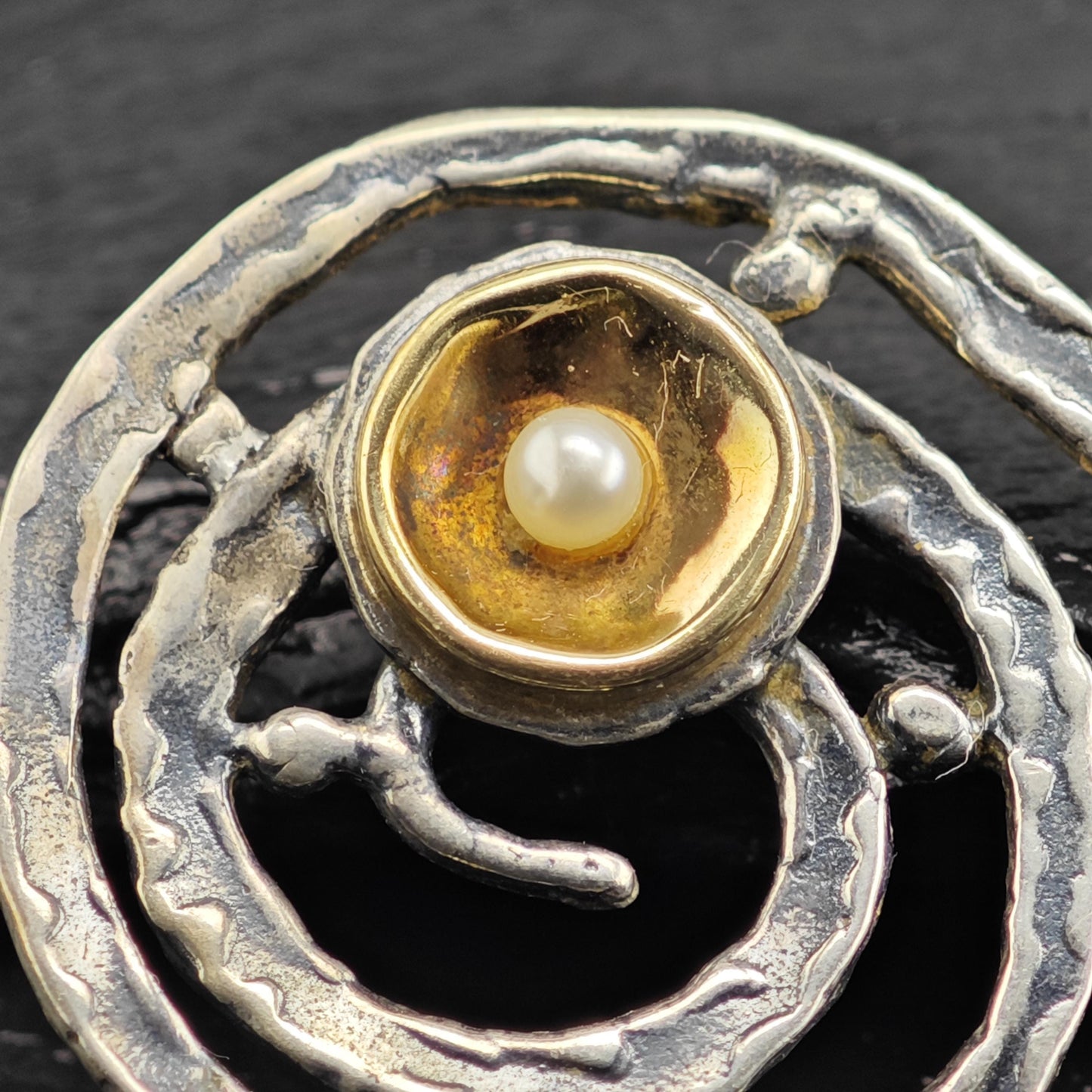 Brutalist Yigal Avinoam 14K Gold Accent, Pearl Sterling Silver Pendant P3081