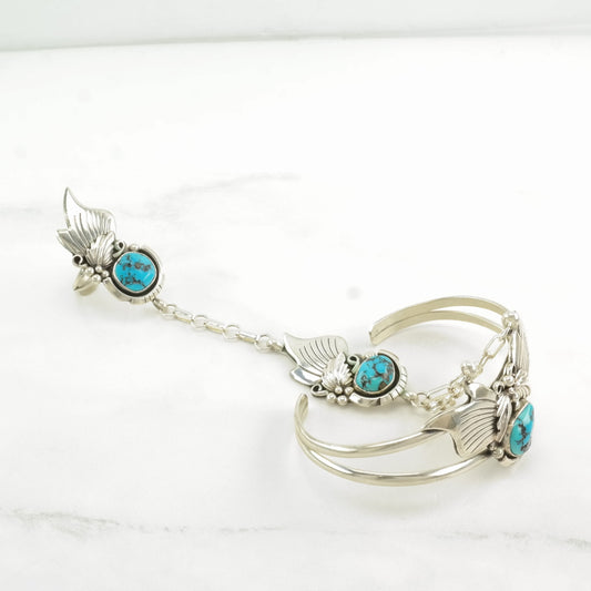 Native American Sterling Silver Cuff Bracelet Blue Turquoise Ring