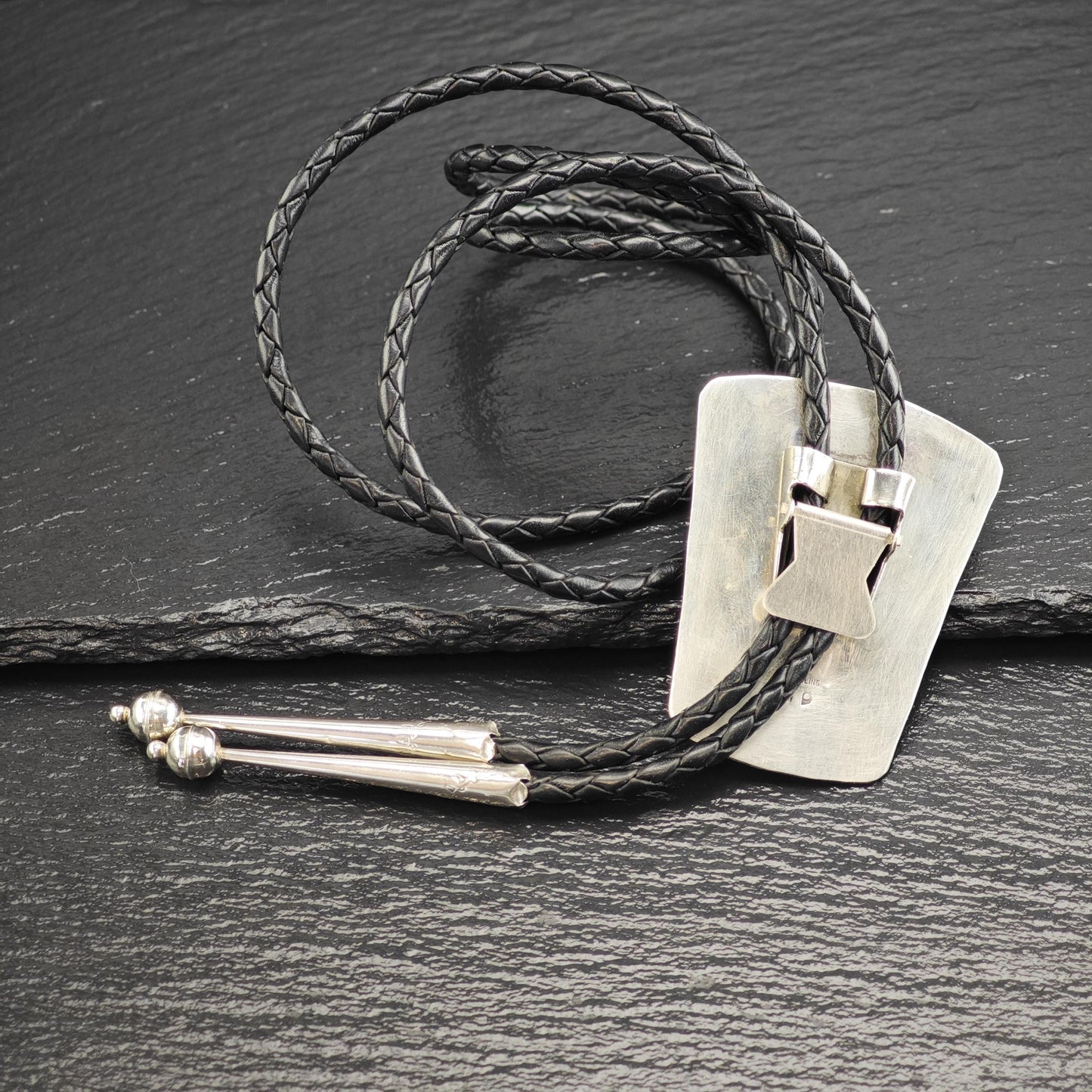 Vintage Native American Sterling Silver Sleeping Beauty Turquoise Shadow Box Bolo Tie Necklace N2747