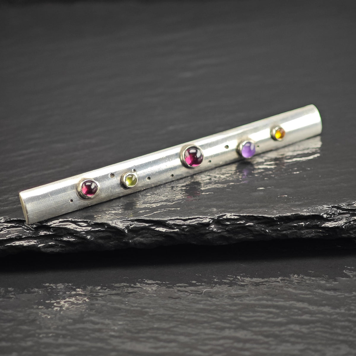 Multi-color Cabochon Stones Sterling Silver Brooch B2261