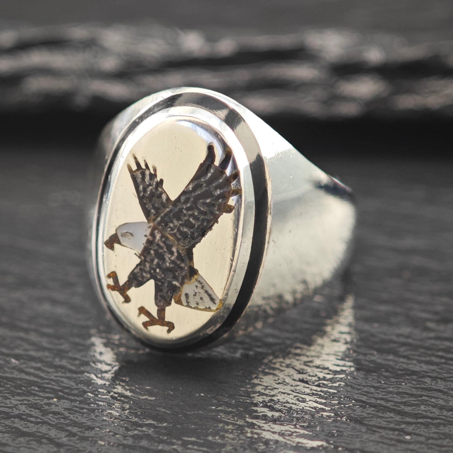Navajo, Eagle Inlay Ring Sterling Silver