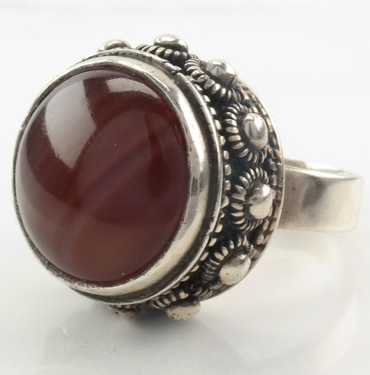 Vintage Brutalist Ring Agate Sterling Silver Size 7 1/2