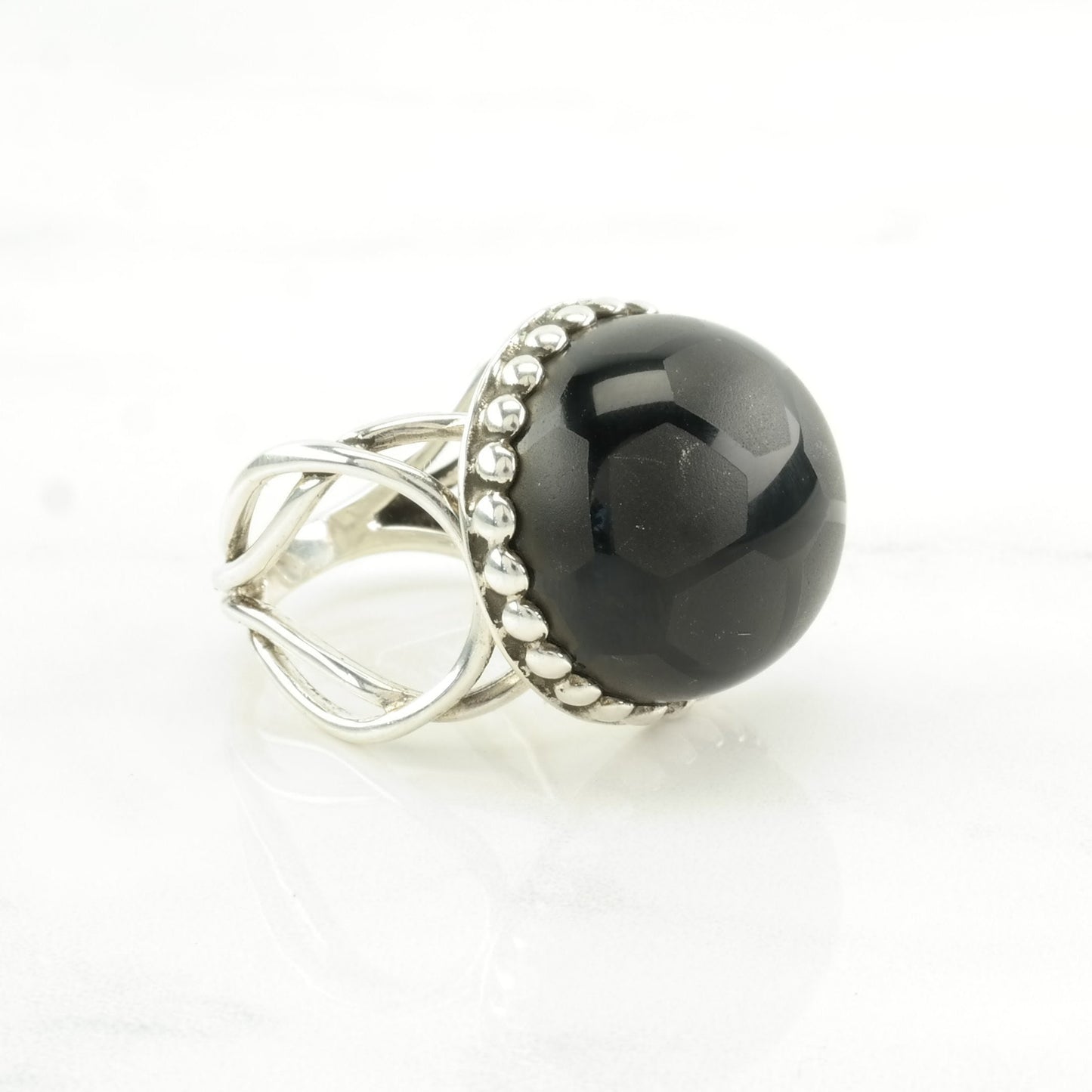 DTR Silver Ring Onyx Soccer Ball Sterling Black Size 9 1/4