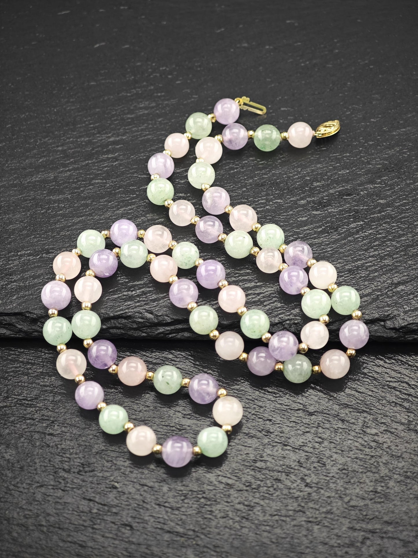 Multi-color Quartz, 14k Gold Clasp, Beaded Necklace Sterling Silver N2470