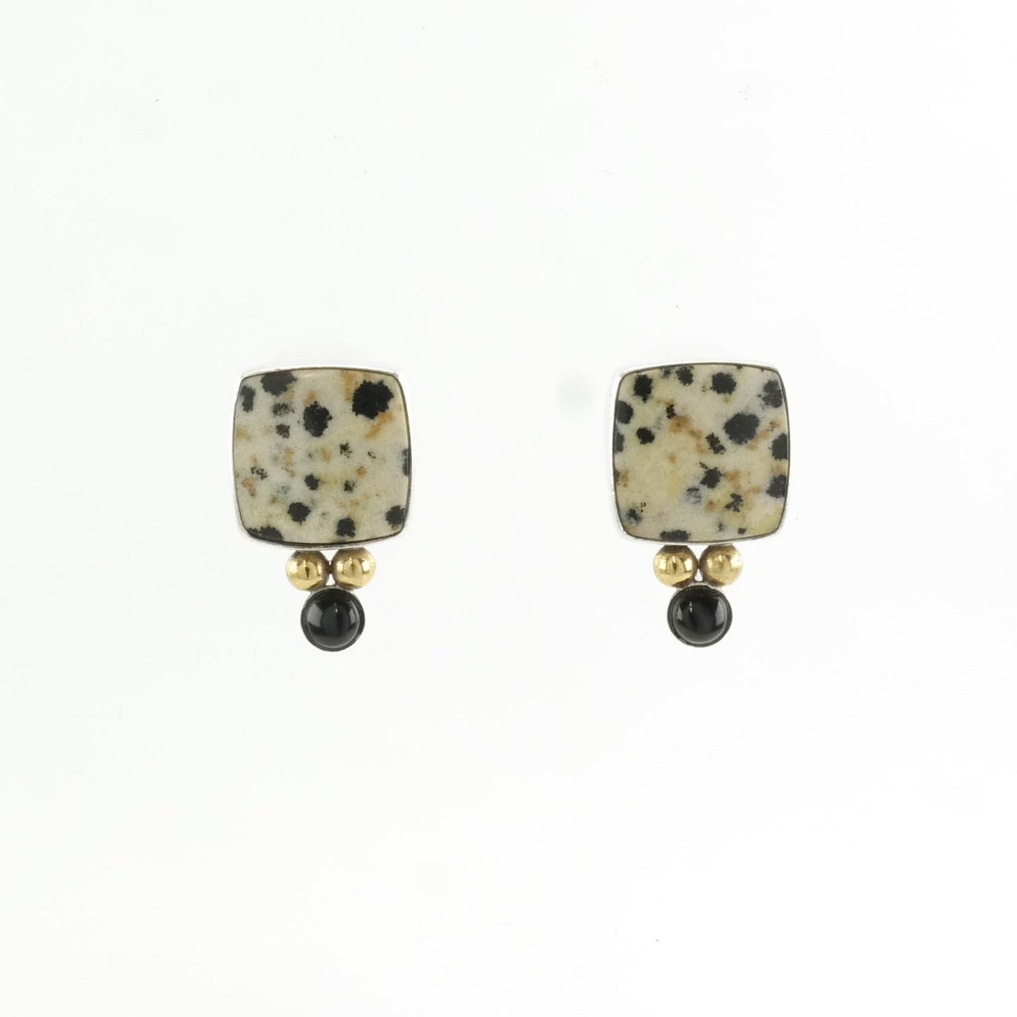 Vintage Sterling Silver Stud Earrings Dalmatian Jasper Onyx