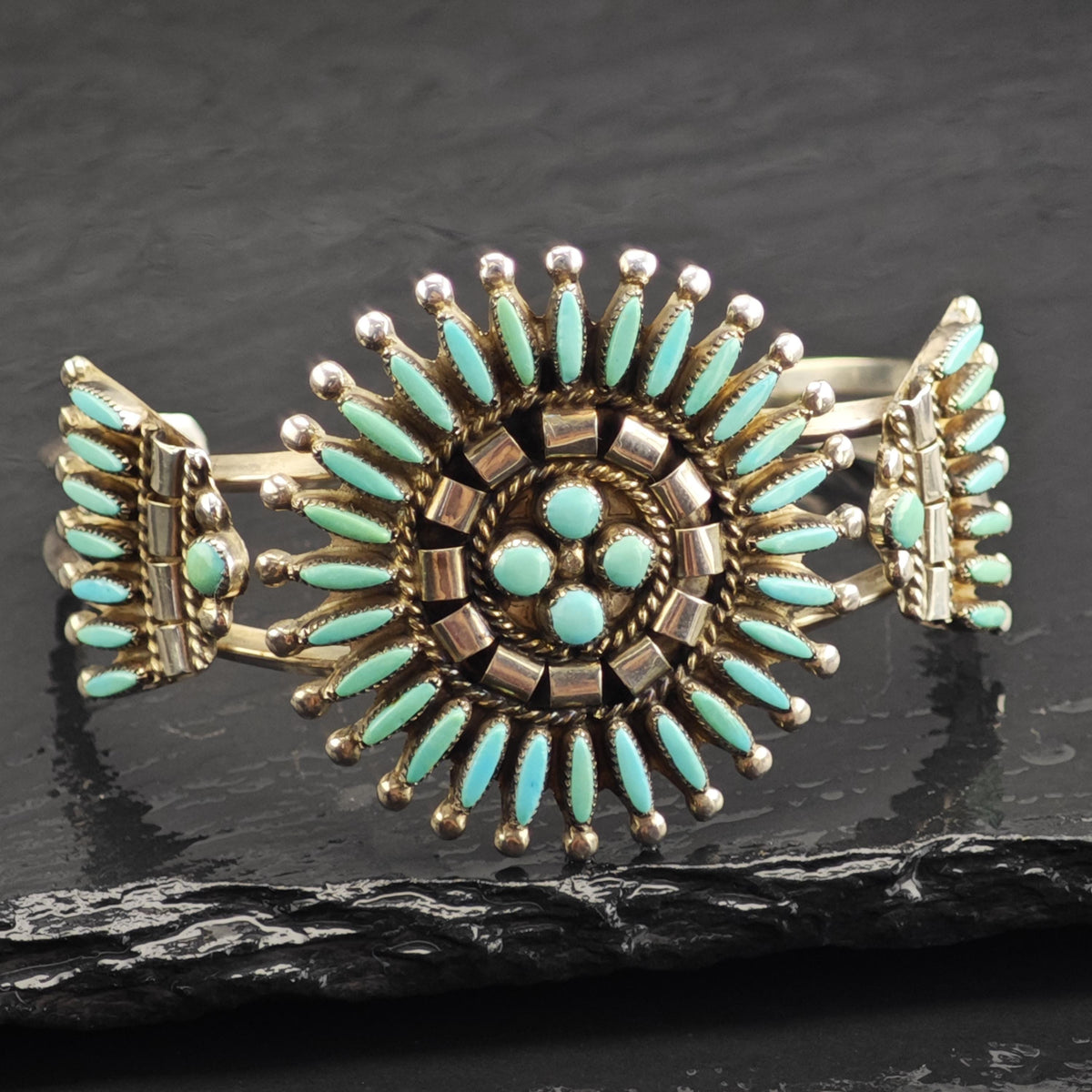 Zuni Needle Point Turquoise Sterling Silver Cuff Sz 6 3/4 BR3140