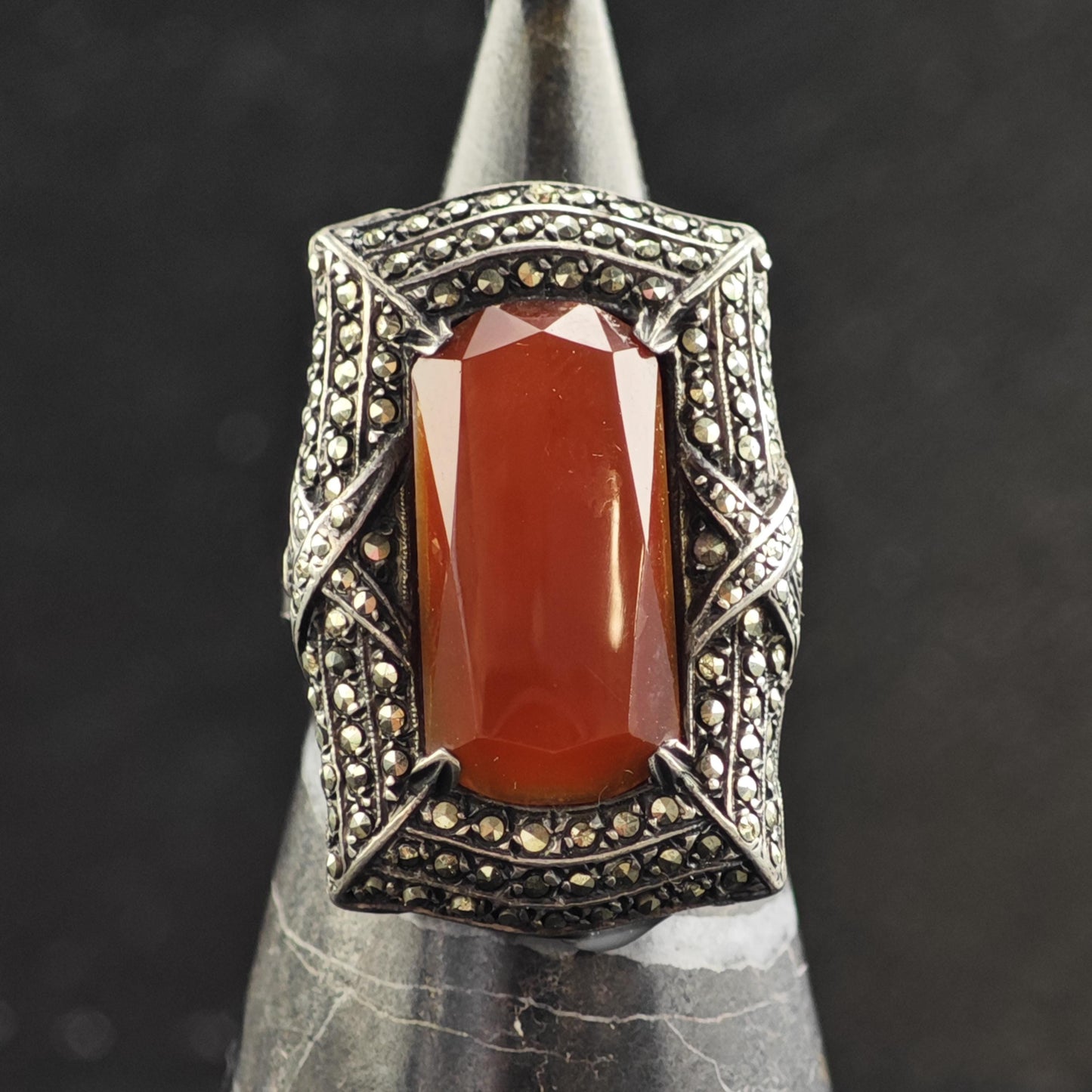 Vintage Art Deco Carnelian Sterling Silver Ring Sz 7.5 R6554