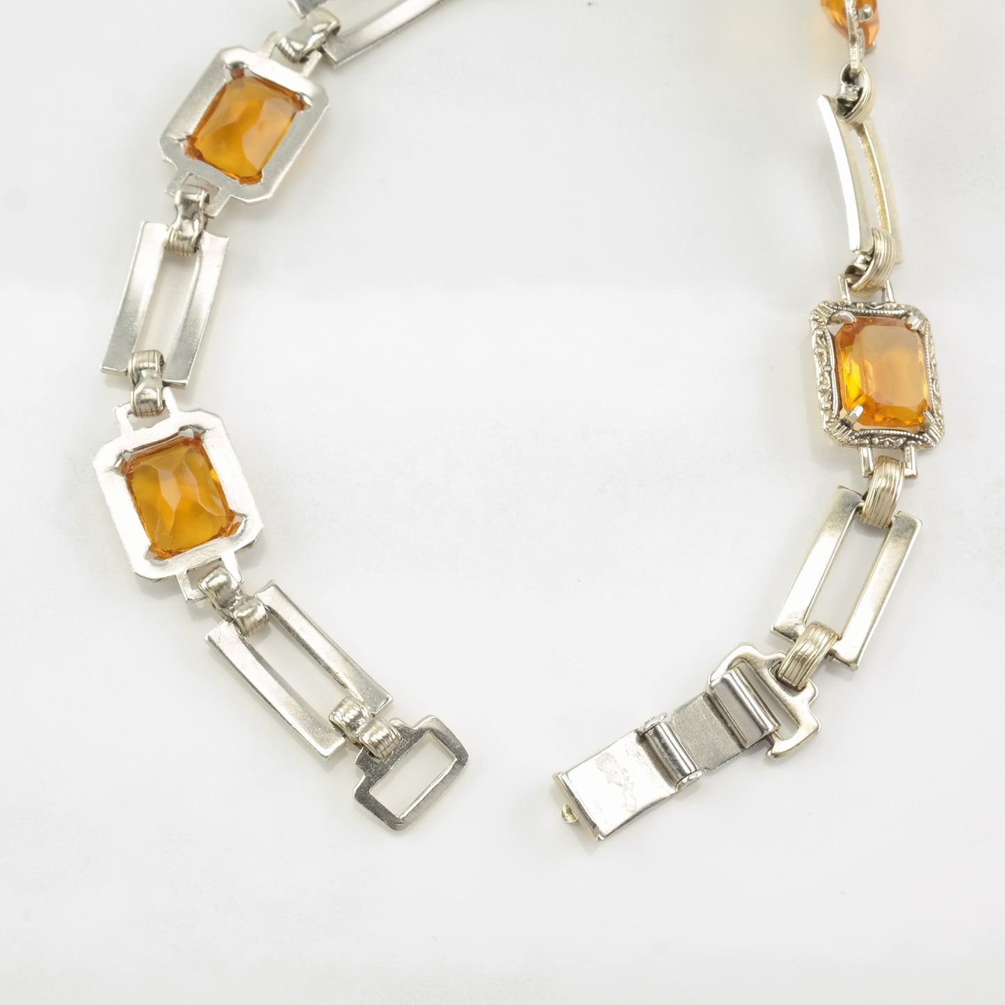 Orange Paste Sterling Silver Gold Tone Link Bracelet