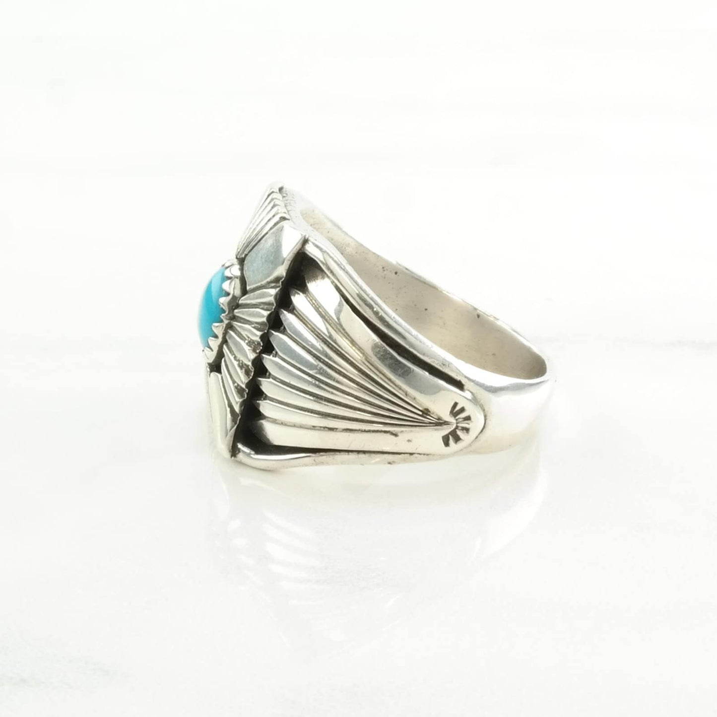 Native American Silver Ring Turquoise Stamped, Shield Sterling Blue Size 11 1/