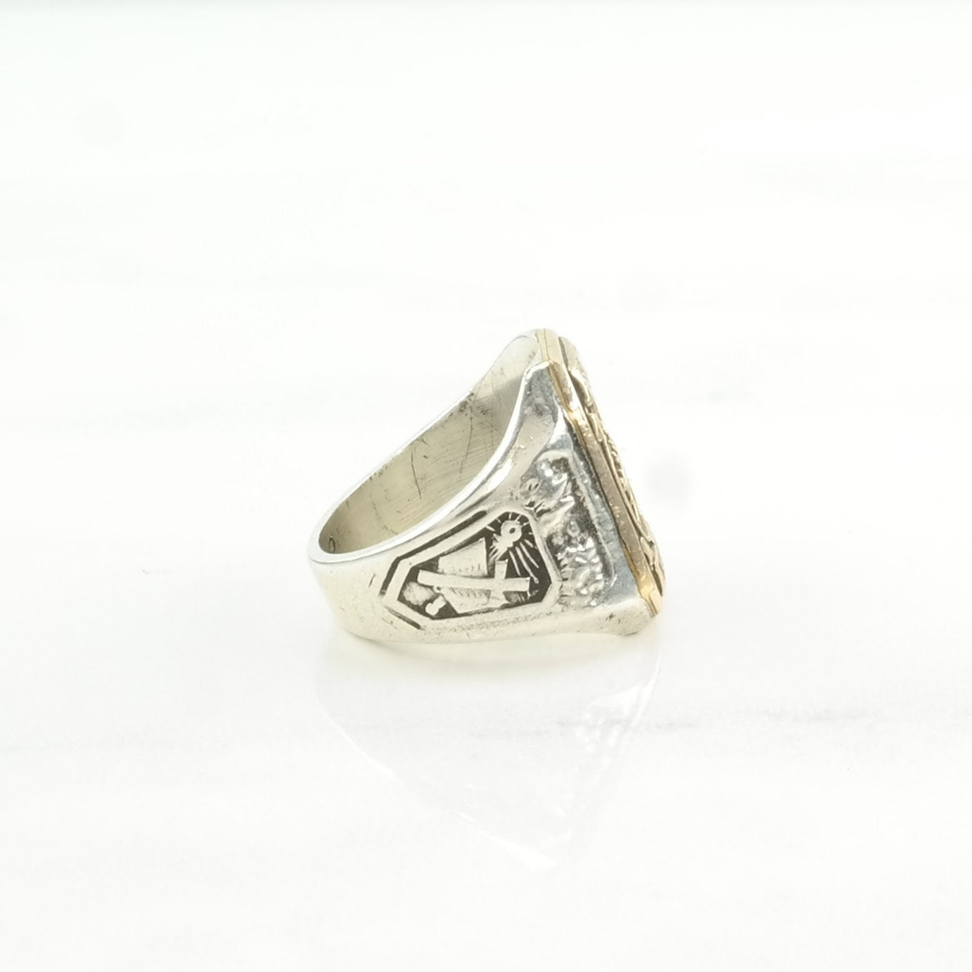 Vintage Almost Antique Silver Ring 1948, Gold Top St. L School, Cross, Crown Sterling Size 3 3/4